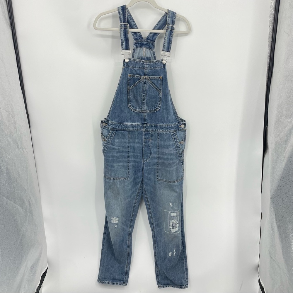 GAP Denim Distressed Overalls Crop Slouch light indigo destroyed Sz S